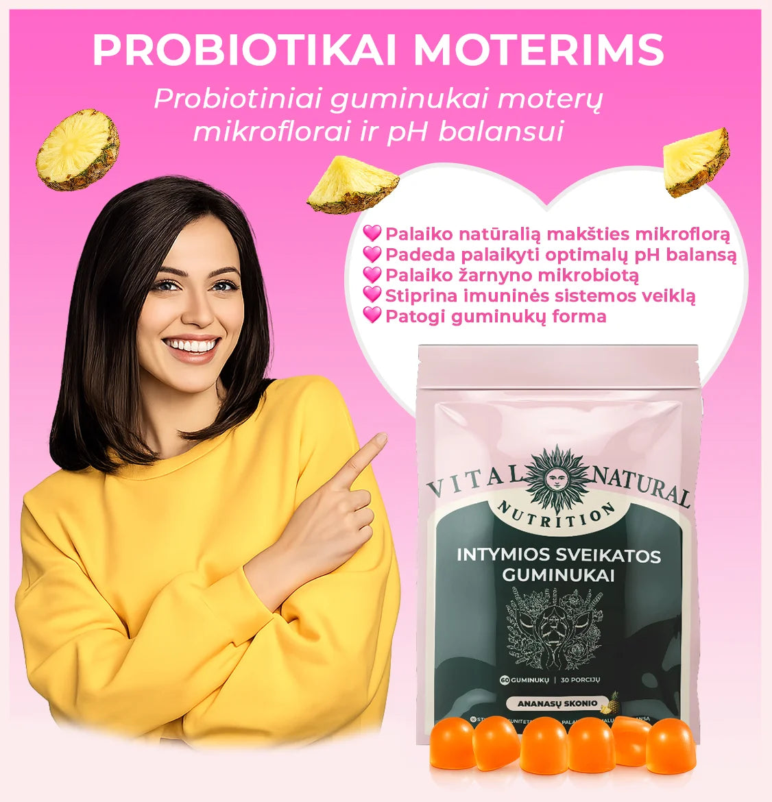 Probiotikai moterims guminukų forma moterų mikrofloros ir pH balansui